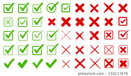 Checkmark and crossmark icon design set Checkmark and crossmark icon design set 138211676