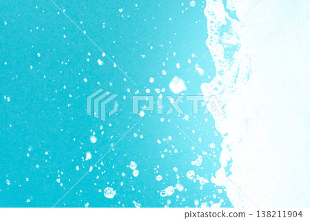Close-up of fountain water droplets, composite with light blue paper Close-up of fountain water droplets, composite with light blue paper 138211904