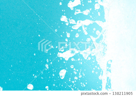 Close-up of fountain water droplets, composite with light blue paper Close-up of fountain water droplets, composite with light blue paper 138211905