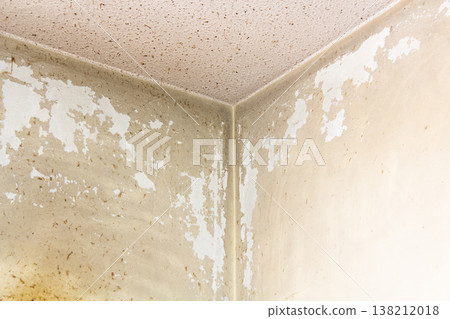 由於廚房爐灶的熱量和油漬,天花板和牆壁上的油漆嚴重剝落(房屋老化)1 由於廚房爐灶的熱量和油漬,天花板和牆壁上的油漆嚴重剝落(房屋老化)1 138212018