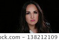 Confidence and Self-Esteem Portrait of a Serious Young Woman With Dark Hair and Pink Lipstick 138212109