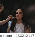 Beauty Industry Transformation Woman Getting Makeup Applied With Brush For Beauty Transformation And 138212117