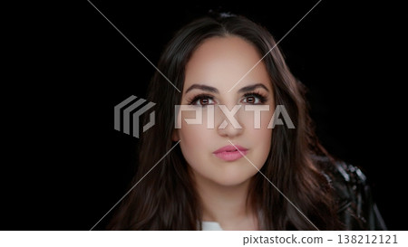 Authenticity And Self-Expression Portrait Of A Confident Woman With Natural Makeup And Long Brown 138212121