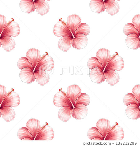 Hibiscus seamless pattern, watercolor tropical background with red flowers Hibiscus seamless pattern, watercolor tropical background with red flowers 138212299