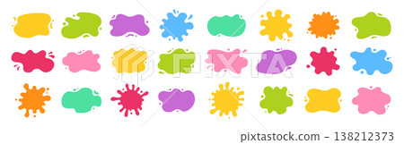 Paint splatters drips decorative abstract shapes frames uneven wavy edges set stains splashes art 138212373