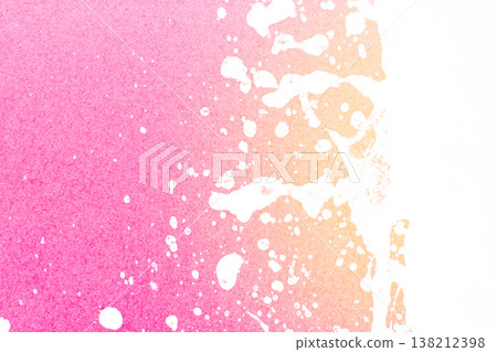 Close-up of fountain water, water droplets, composite image with pink paper. Close-up of fountain water, water droplets, composite image with pink paper. 138212398