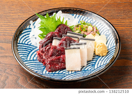Whale sashimi: A rare traditional Japanese seafood dish. 138212510