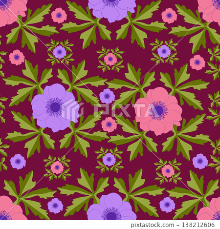 Vector floral anemone seamless pattern. Perfect for textile, wallpaper, fabrics and backgrounds. 138212606