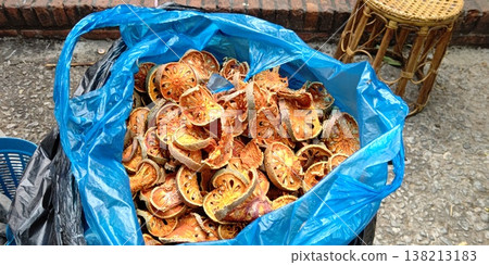 Matum (a type of edible plant) lined up at the Luang Prabang morning market [Laos] 138213183