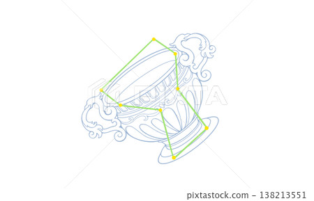 巨爵座的彩色線條藝術插圖(一個杯子和星座線條的圖像) 巨爵座的彩色線條藝術插圖(一個杯子和星座線條的圖像) 138213551