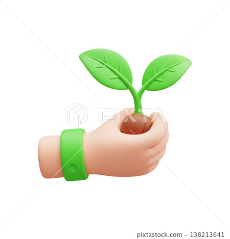 simple clean hand holding sprout in 3d cartoon style 138213641