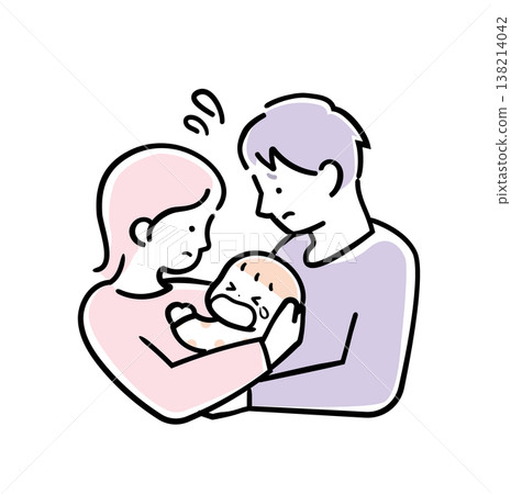 An illustration of a parent and child struggling to hold a baby in gentle, simple colors. Parenting worries for dads and moms. An illustration of a parent and child struggling to hold a baby in gentle, simple colors. Parenting worries for dads and moms. 138214042