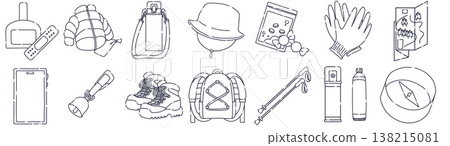 A set of safe mountain climbing line drawings with loose lines. A set of safe mountain climbing line drawings with loose lines. 138215081
