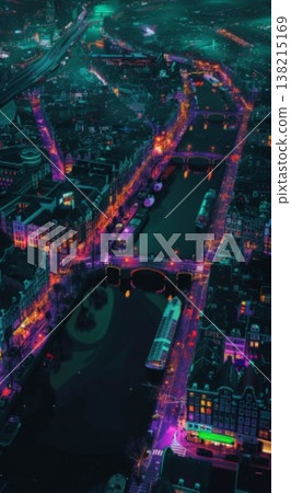 從地標大廈眺望城市河流的夜景 138215169