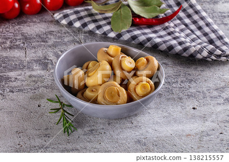 Marinated pickled champignon in the bowl Marinated pickled champignon in the bowl 138215557