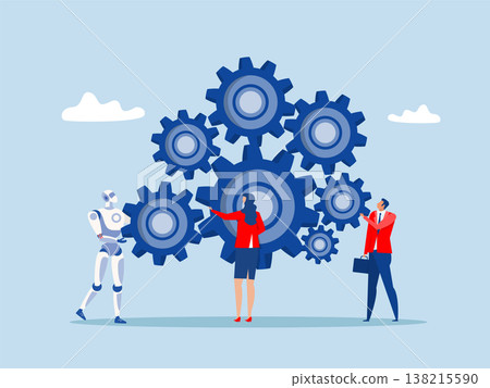 workflow concept ,Business people with robot teamwork help arrange cogwheel gear working process ,operation system or team management strategy vector illustrator. workflow concept ,Business people with robot teamwork help arrange cogwheel gear working process ,operation system or team management strategy vector illustrator. 138215590