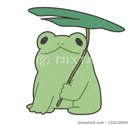 A frog with a leaf umbrella A frog with a leaf umbrella 138216094