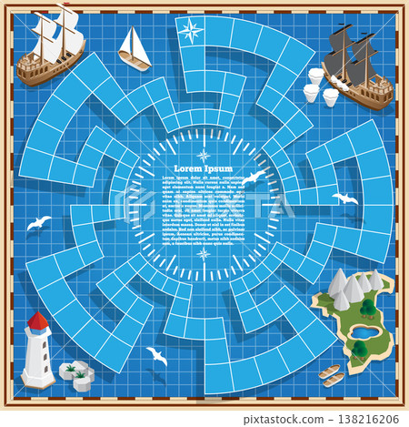 A board game on the marine theme. Vector design for app game user interface. 138216206