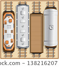 Railway locomotive and wagons. View from above. Vector illustration. 138216207