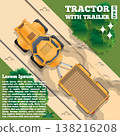 Tractor with trailer on a forest road. View from above. Vector illustration.  138216208