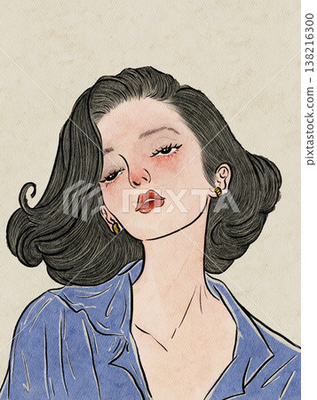sketch of girl in vintage style sketch of girl in vintage style 138216300