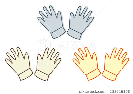 工作手套圖示集，3 種顏色（工作手套、園藝手套、簡易插畫素材） 138216308