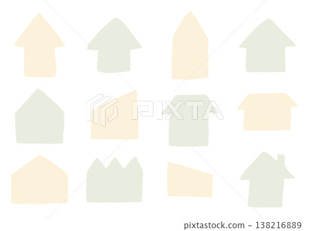 A set of hand-drawn, loosely shaped house designs (yellow and green). 138216889