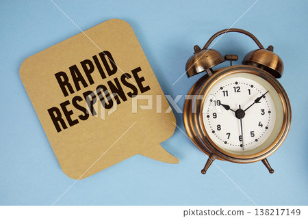Rapid Response text with alarm clock on blue background Rapid Response text with alarm clock on blue background 138217149
