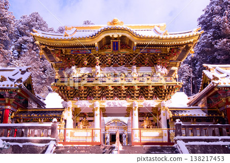 Nikko City, Nikko Toshogu Shrine, Yomeimon Gate in snow Nikko City, Nikko Toshogu Shrine, Yomeimon Gate in snow 138217453