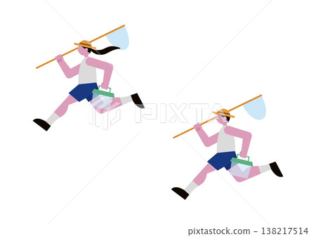 Vector illustration of a boy and girl catching insects. 138217514