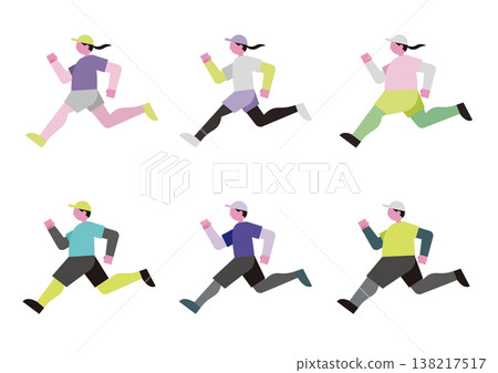 一組男女慢跑的向量插圖。 一組男女慢跑的向量插圖。 138217517