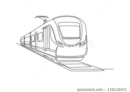 Continuous one line drawing modern electric commuter train for urban public transit and city mobility. High speed rail travel, transport, commuting. Single line draw design vector graphic illustration Continuous one line drawing modern electric commuter train for urban public transit and city mobility. High speed rail travel, transport, commuting. Single line draw design vector graphic illustration 138218431