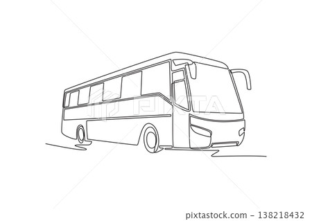 Continuous one line drawing modern long-distance coach bus. Professional group travel, organized tourism, efficient intercity public transportation. Single line draw design vector graphic illustration 138218432