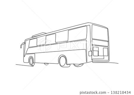 Continuous one line drawing long-distance coach bus for group tourism, intercity travel. Represent public transit, automotive mobility, road trips. Single line draw design vector graphic illustration Continuous one line drawing long-distance coach bus for group tourism, intercity travel. Represent public transit, automotive mobility, road trips. Single line draw design vector graphic illustration 138218434