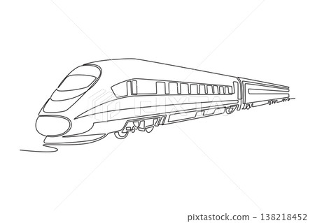 Continuous one line drawing high speed express train with aerodynamic profile for intercity travel. Rapid rail transport, technology, and commuting. Single line draw design vector graphic illustration 138218452