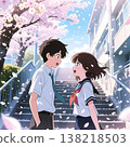 Cherry blossoms and students 138218503