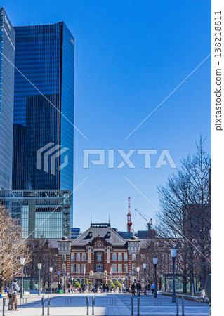 A tag showing the skyscrapers of Tokyo, the capital city, against a blue sky. A tag showing the skyscrapers of Tokyo, the capital city, against a blue sky. 138218811