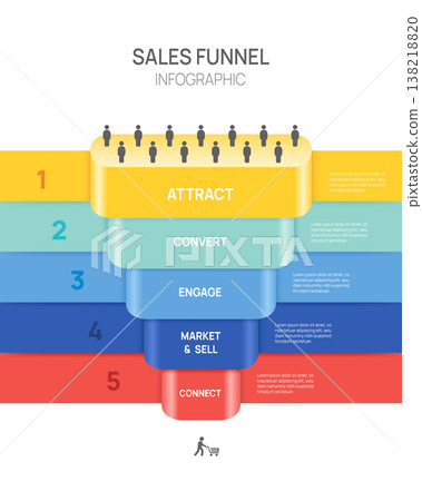 Infographic funnel template design for business. 5 Level Sales funnel diagram, presentation vector infographic. Infographic funnel template design for business. 5 Level Sales funnel diagram, presentation vector infographic. 138218820