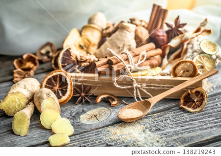 Still life with a ginger and lemon  sugar 138219243