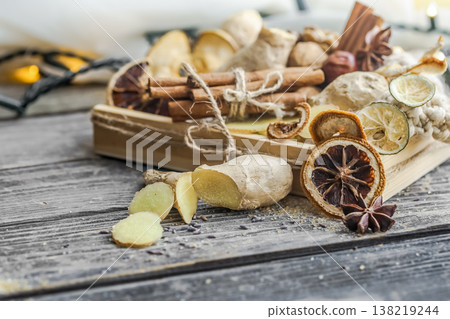 Still life with a ginger and lemon  sugar 138219244