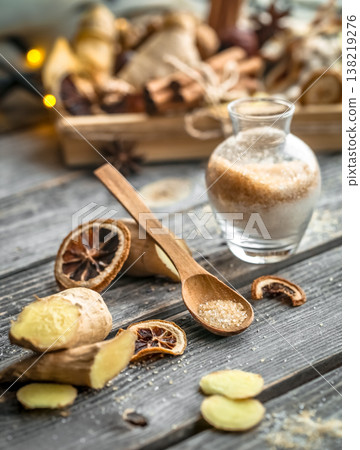 Still life with a ginger and lemon sugar Still life with a ginger and lemon sugar 138219276