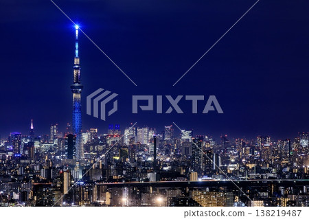 [Top 100 Night Views] Night view of Tokyo Skytree and Shinjuku from I-Link Town Ichikawa 138219487