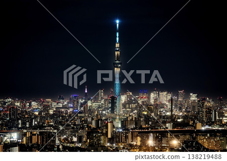 [Top 100 Night Views] Night view of Tokyo Skytree and Shinjuku from I-Link Town Ichikawa 138219488