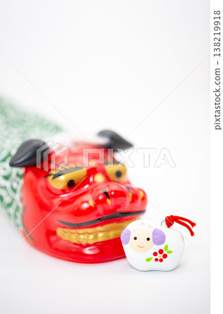 New Year's greeting for 2027: Lion dance and sheep clay bell New Year's greeting for 2027: Lion dance and sheep clay bell 138219918