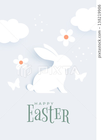 happy easter greeting card with white bunny and cloud in paper art happy easter greeting card with white bunny and cloud in paper art 138219986