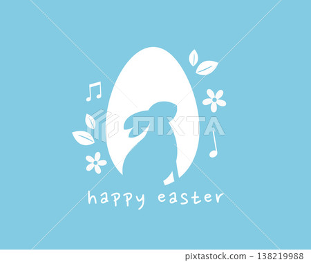 happy easter wishes blue background with bunny and egg silhouette happy easter wishes blue background with bunny and egg silhouette 138219988