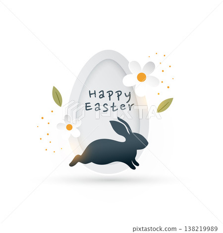 happy easter wishes floral background with rabbit silhouette and egg happy easter wishes floral background with rabbit silhouette and egg 138219989