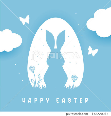 paper cut style easter bunny silhouette with butterflies and clouds paper cut style easter bunny silhouette with butterflies and clouds 138220015