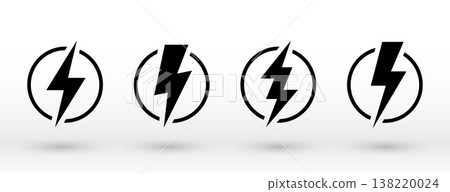set of black flash lighting bolt symbol in different shapes 138220024