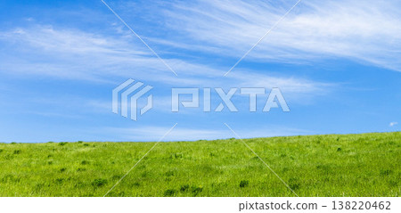 A simple landscape of refreshing early summer blue skies and the grasslands of Biei, Hokkaido. A simple landscape of refreshing early summer blue skies and the grasslands of Biei, Hokkaido. 138220462